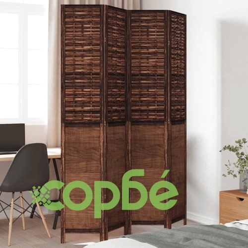 Разделител за стая, 4 панела, тъмнокафяв, дърво пауловния масив ➤ топ цена ➤ sorbe.bg