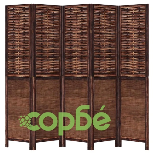 Разделител за стая, 5 панела, тъмнокафяв, дърво пауловния масив ➤ топ цена ➤ sorbe.bg