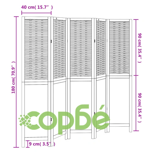 Разделител за стая, 5 панела, тъмнокафяв, дърво пауловния масив ➤ топ цена ➤ sorbe.bg