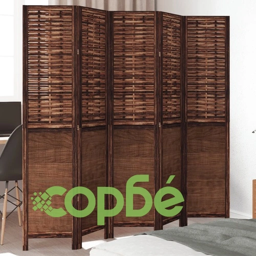 Разделител за стая, 5 панела, тъмнокафяв, дърво пауловния масив ➤ топ цена ➤ sorbe.bg