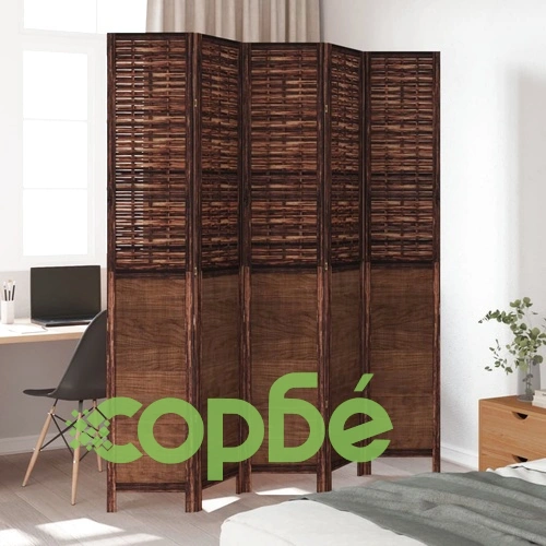 Разделител за стая, 5 панела, тъмнокафяв, дърво пауловния масив ➤ топ цена ➤ sorbe.bg