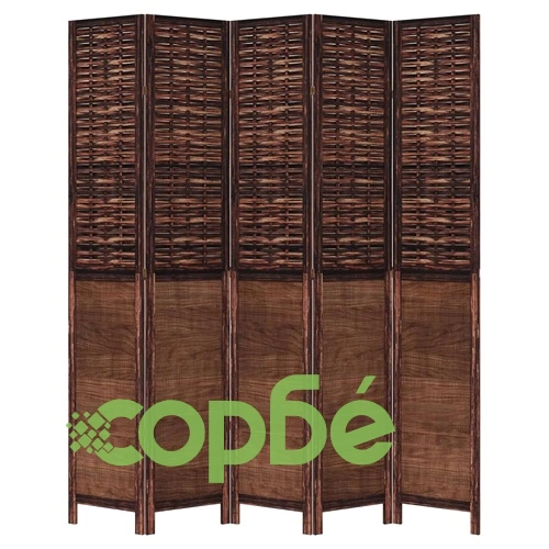 Разделител за стая, 5 панела, тъмнокафяв, дърво пауловния масив ➤ топ цена ➤ sorbe.bg