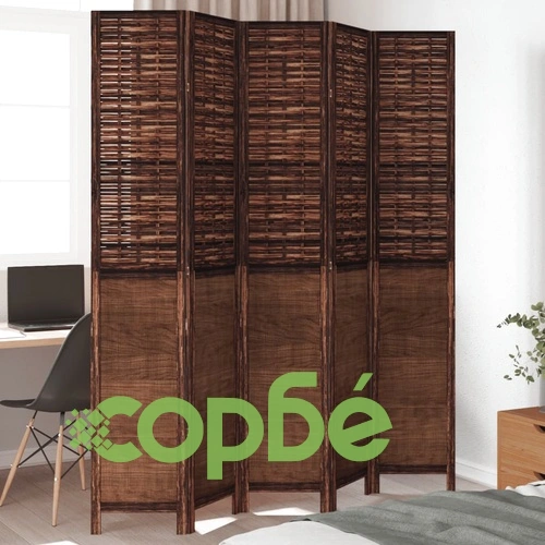 Разделител за стая, 5 панела, тъмнокафяв, дърво пауловния масив ➤ топ цена ➤ sorbe.bg