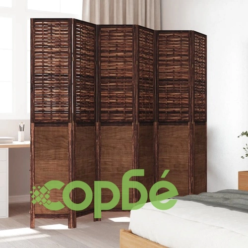 Разделител за стая, 6 панела, тъмнокафяв, дърво пауловния масив ➤ топ цена ➤ sorbe.bg