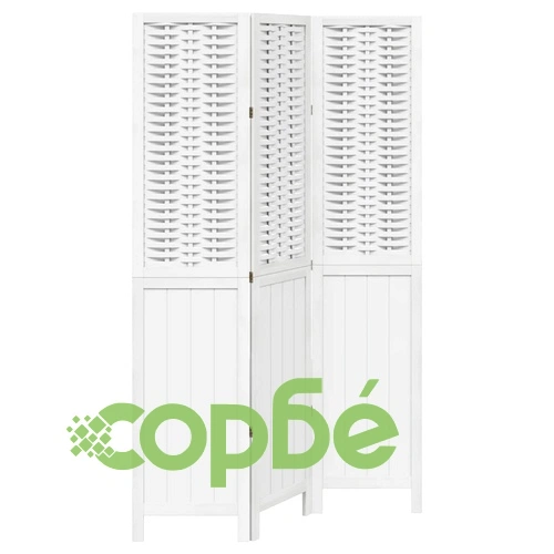 Разделител за стая, 3 панела, бял, дърво пауловния масив ➤ топ цена ➤ sorbe.bg