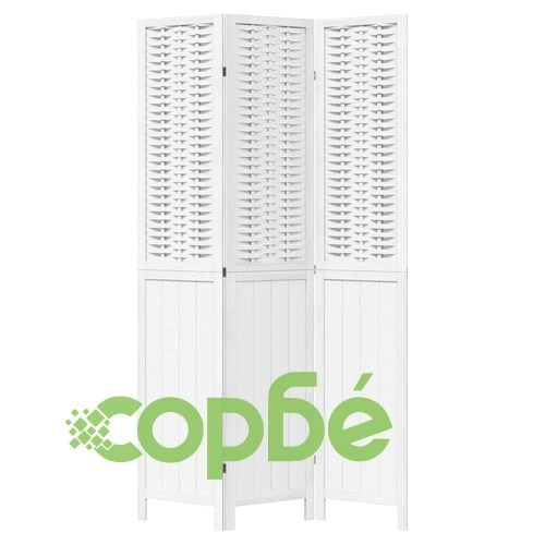 Разделител за стая, 3 панела, бял, дърво пауловния масив ➤ топ цена ➤ sorbe.bg
