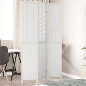 Разделител за стая, 3 панела, бял, дърво пауловния масив