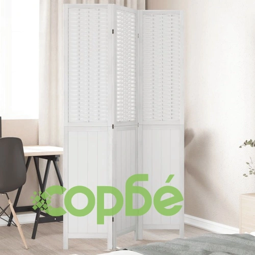 Разделител за стая, 3 панела, бял, дърво пауловния масив ➤ топ цена ➤ sorbe.bg
