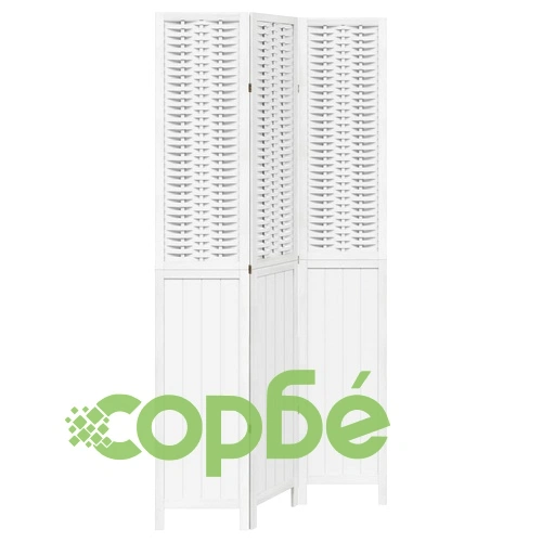 Разделител за стая, 3 панела, бял, дърво пауловния масив ➤ топ цена ➤ sorbe.bg