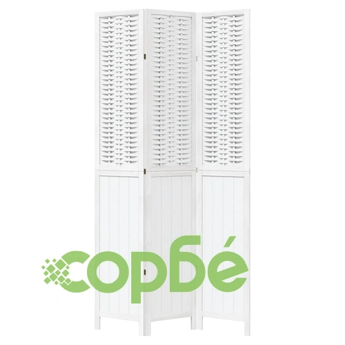 Разделител за стая, 3 панела, бял, дърво пауловния масив ➤ топ цена ➤ sorbe.bg