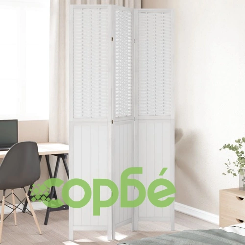 Разделител за стая, 3 панела, бял, дърво пауловния масив ➤ топ цена ➤ sorbe.bg