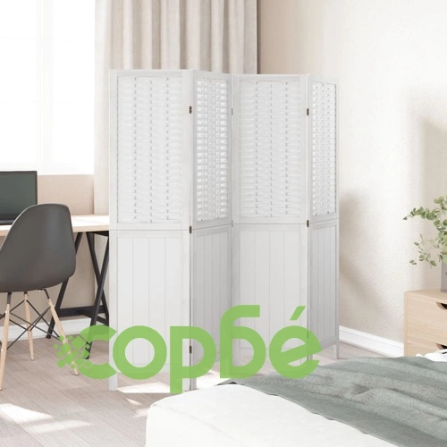 Разделител за стая, 4 панела, бял, дърво пауловния масив ➤ топ цена ➤ sorbe.bg