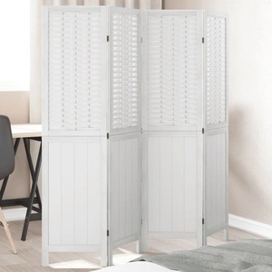 Разделител за стая, 4 панела, бял, дърво пауловния масив