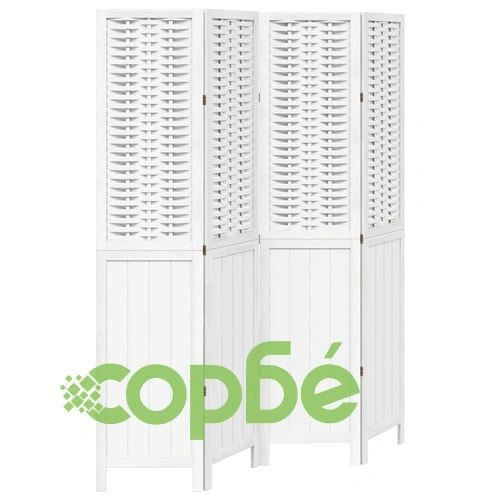 Разделител за стая, 4 панела, бял, дърво пауловния масив ➤ топ цена ➤ sorbe.bg