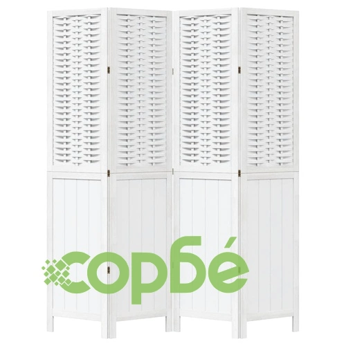 Разделител за стая, 4 панела, бял, дърво пауловния масив ➤ топ цена ➤ sorbe.bg