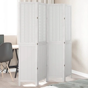 Разделител за стая, 4 панела, бял, дърво пауловния масив