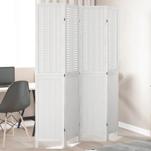 Разделител за стая, 4 панела, бял, дърво пауловния масив