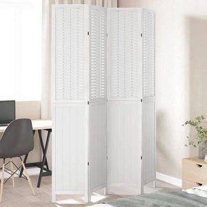 Разделител за стая, 4 панела, бял, дърво пауловния масив