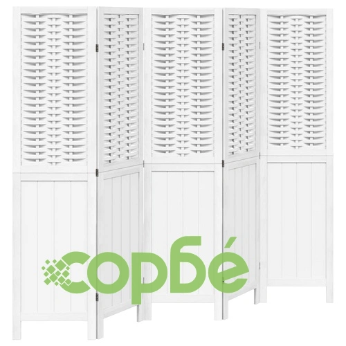 Разделител за стая, 5 панела, бял, дърво пауловния масив ➤ топ цена ➤ sorbe.bg