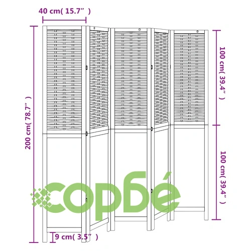 Разделител за стая, 5 панела, бял, дърво пауловния масив ➤ топ цена ➤ sorbe.bg