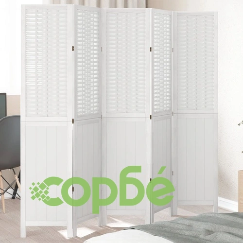 Разделител за стая, 5 панела, бял, дърво пауловния масив ➤ топ цена ➤ sorbe.bg