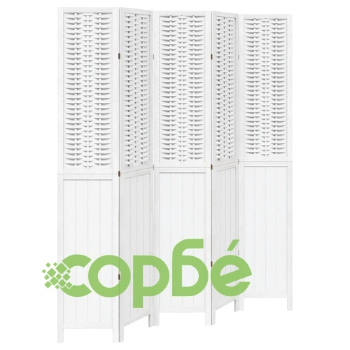 Разделител за стая, 5 панела, бял, дърво пауловния масив ➤ топ цена ➤ sorbe.bg