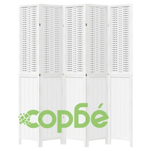 Разделител за стая, 5 панела, бял, дърво пауловния масив ➤ топ цена ➤ sorbe.bg
