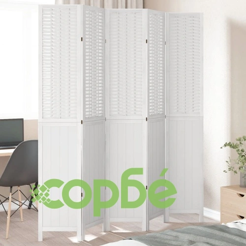 Разделител за стая, 5 панела, бял, дърво пауловния масив ➤ топ цена ➤ sorbe.bg
