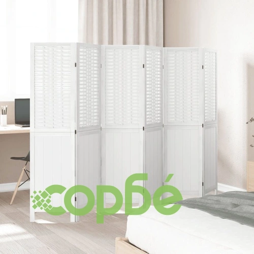 Разделител за стая, 6 панела, бял, дърво пауловния масив ➤ топ цена ➤ sorbe.bg