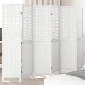 Разделител за стая, 6 панела, бял, дърво пауловния масив