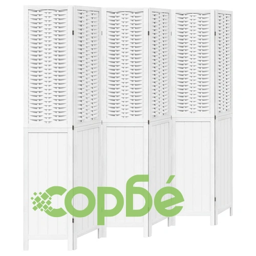 Разделител за стая, 6 панела, бял, дърво пауловния масив ➤ топ цена ➤ sorbe.bg