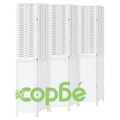 Разделител за стая, 6 панела, бял, дърво пауловния масив ➤ топ цена ➤ sorbe.bg