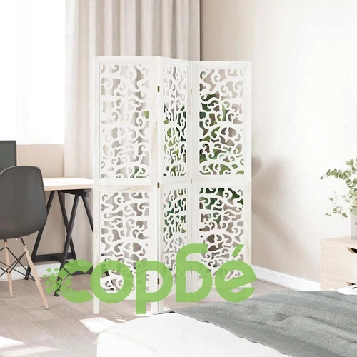 Разделител за стая, 3 панела, бял, дърво пауловния масив ➤ топ цена ➤ sorbe.bg