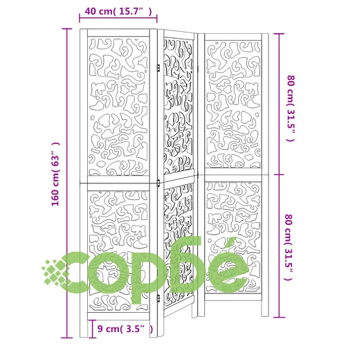 Разделител за стая, 3 панела, бял, дърво пауловния масив ➤ топ цена ➤ sorbe.bg
