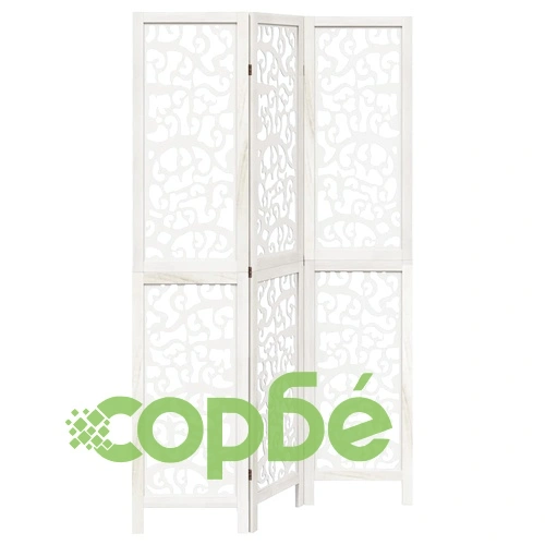 Разделител за стая, 3 панела, бял, дърво пауловния масив ➤ топ цена ➤ sorbe.bg