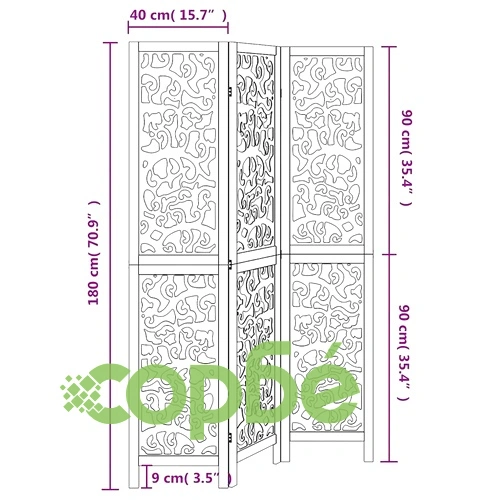 Разделител за стая, 3 панела, бял, дърво пауловния масив ➤ топ цена ➤ sorbe.bg