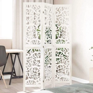 Разделител за стая, 3 панела, бял, дърво пауловния масив
