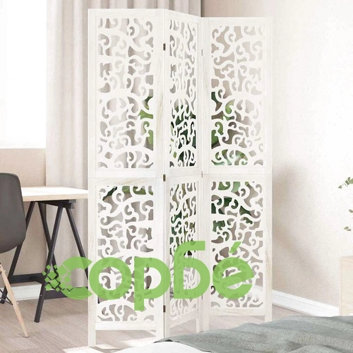 Разделител за стая, 3 панела, бял, дърво пауловния масив ➤ топ цена ➤ sorbe.bg