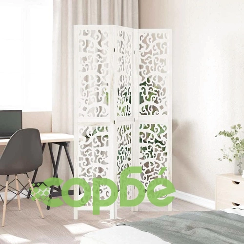 Разделител за стая, 3 панела, бял, дърво пауловния масив ➤ топ цена ➤ sorbe.bg