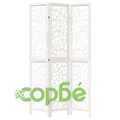 Разделител за стая, 3 панела, бял, дърво пауловния масив ➤ топ цена ➤ sorbe.bg