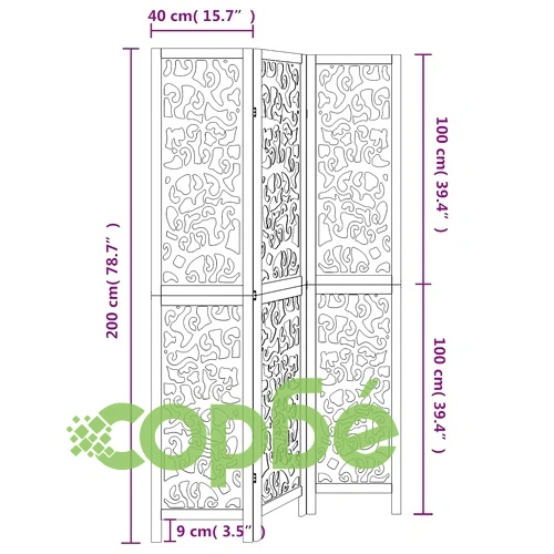 Разделител за стая, 3 панела, бял, дърво пауловния масив ➤ топ цена ➤ sorbe.bg