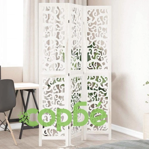 Разделител за стая, 3 панела, бял, дърво пауловния масив ➤ топ цена ➤ sorbe.bg