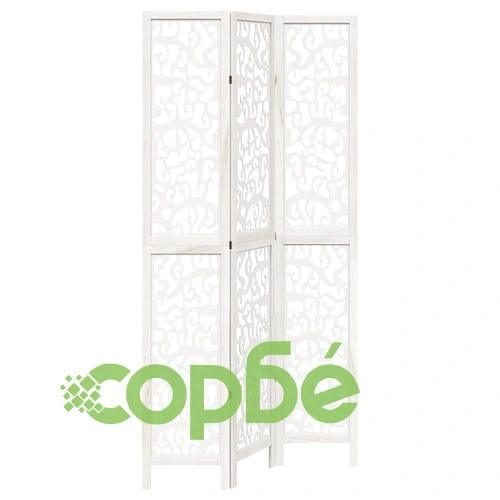 Разделител за стая, 3 панела, бял, дърво пауловния масив ➤ топ цена ➤ sorbe.bg