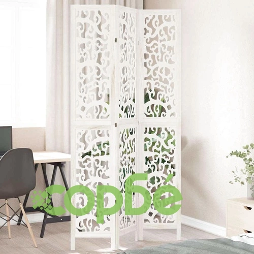 Разделител за стая, 3 панела, бял, дърво пауловния масив ➤ топ цена ➤ sorbe.bg