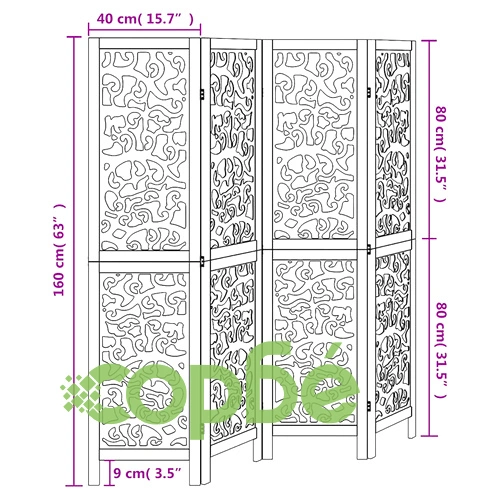Разделител за стая, 4 панела, бял, дърво пауловния масив ➤ топ цена ➤ sorbe.bg
