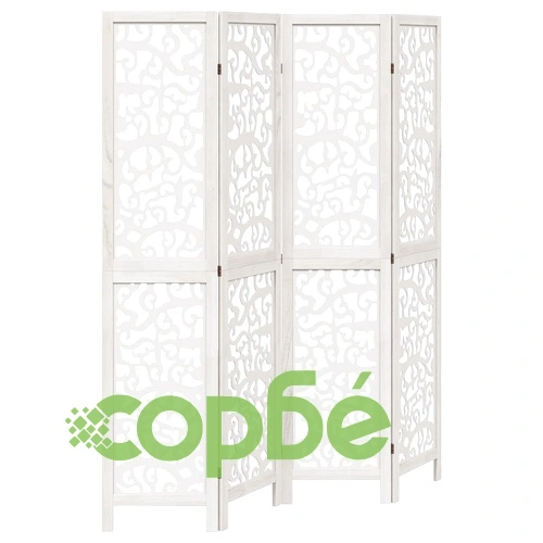 Разделител за стая, 4 панела, бял, дърво пауловния масив ➤ топ цена ➤ sorbe.bg