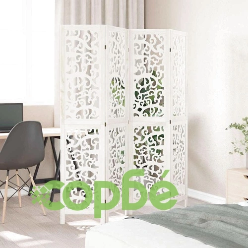 Разделител за стая, 4 панела, бял, дърво пауловния масив ➤ топ цена ➤ sorbe.bg