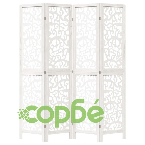 Разделител за стая, 4 панела, бял, дърво пауловния масив ➤ топ цена ➤ sorbe.bg