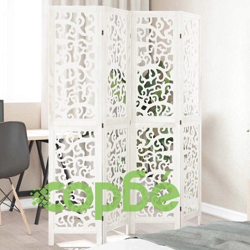 Разделител за стая, 4 панела, бял, дърво пауловния масив ➤ топ цена ➤ sorbe.bg