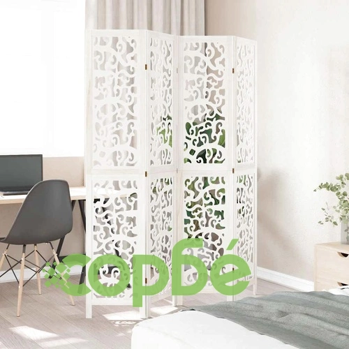 Разделител за стая, 4 панела, бял, дърво пауловния масив ➤ топ цена ➤ sorbe.bg
